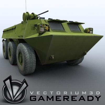 3D Model of Game-ready model of Chinese ZSL92 Wheeled Armoured Vehicle with 2 color schemes. Each scheme include: 3 RGB textures (hull,turret,wheels) and 1 RGBA texture (windows) - 3D Render 4
